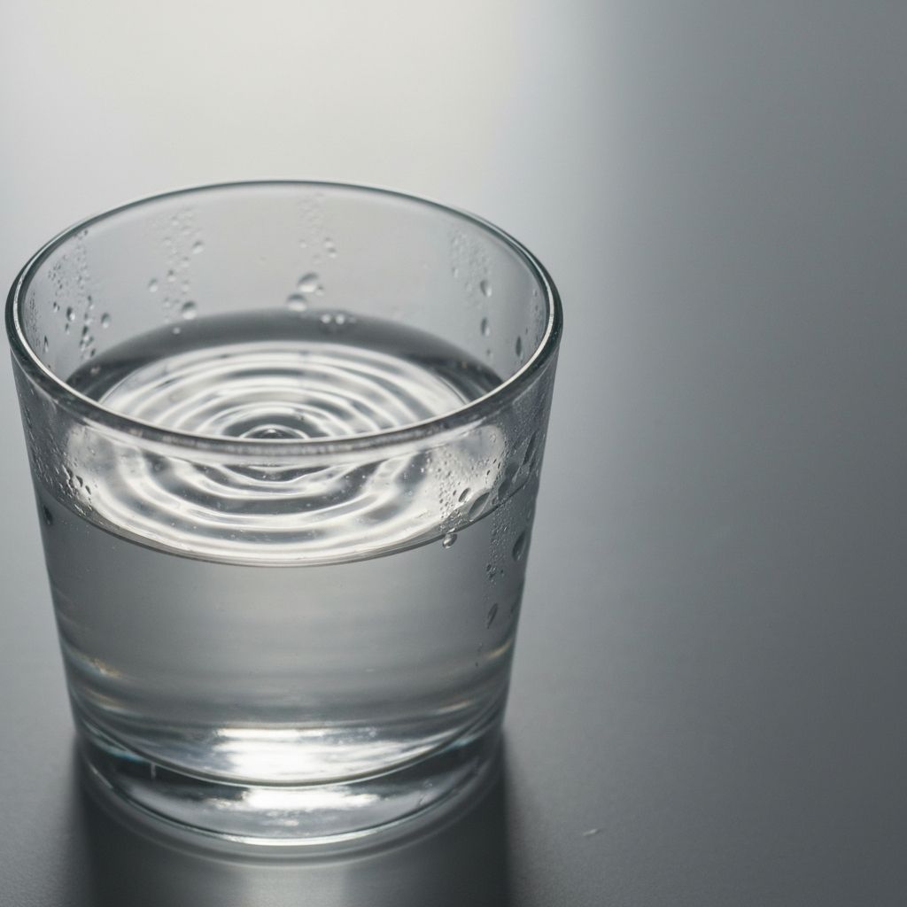 Serene image of a clear glass of water with soft diffused light and condensation
